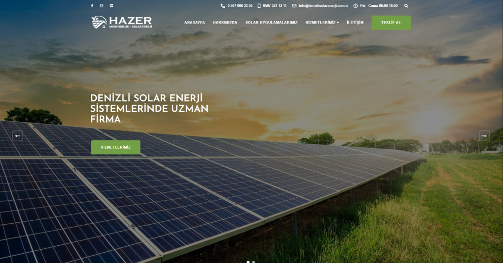 Hazer Solar Enerji masaüstü web sitesi ekran görüntüsü